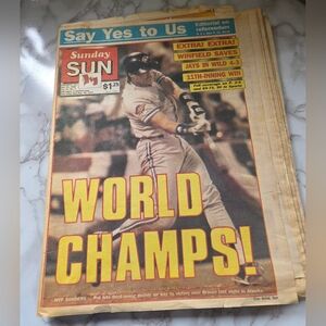 Toronto Blue Jays World Series CHAMPS Sunday SUN Oct 25 1992 NEWSPAPER
